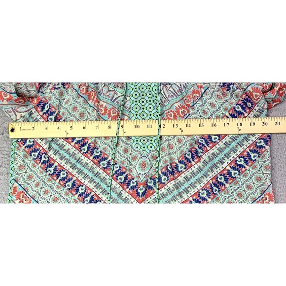 Anthropologie Fig and Flower Blouse Womens Size Medium Teal Multicolor Sheer - Picture 5 of 12